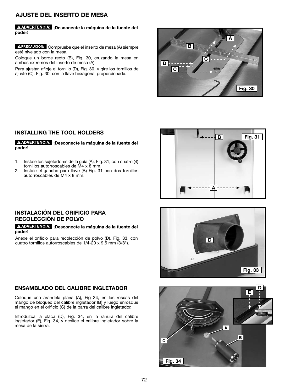 Ajuste del inserto de mesa | Delta N028314 User Manual | Page 72 / 88