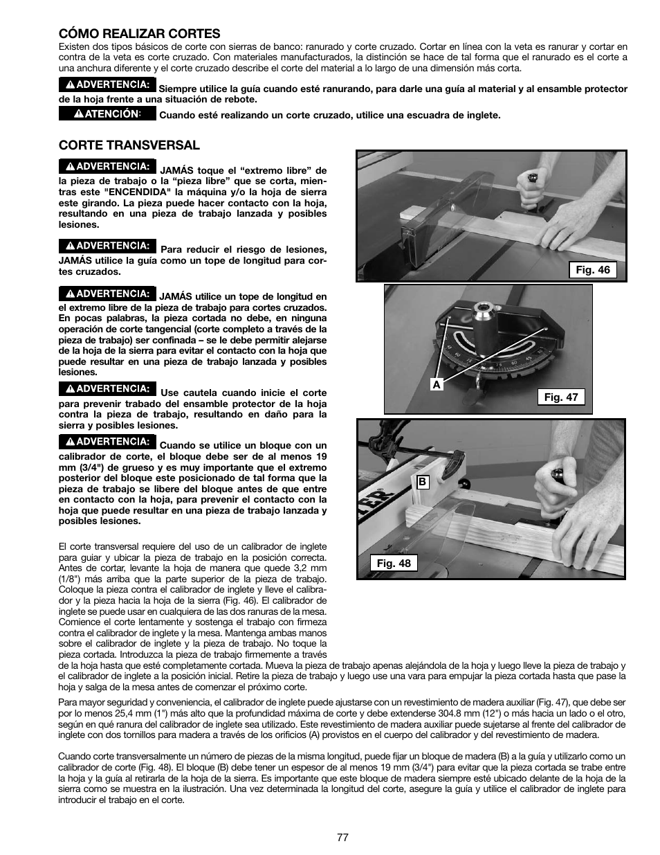Corte transversal, Cómo realizar cortes | Delta N028314 User Manual | Page 77 / 88