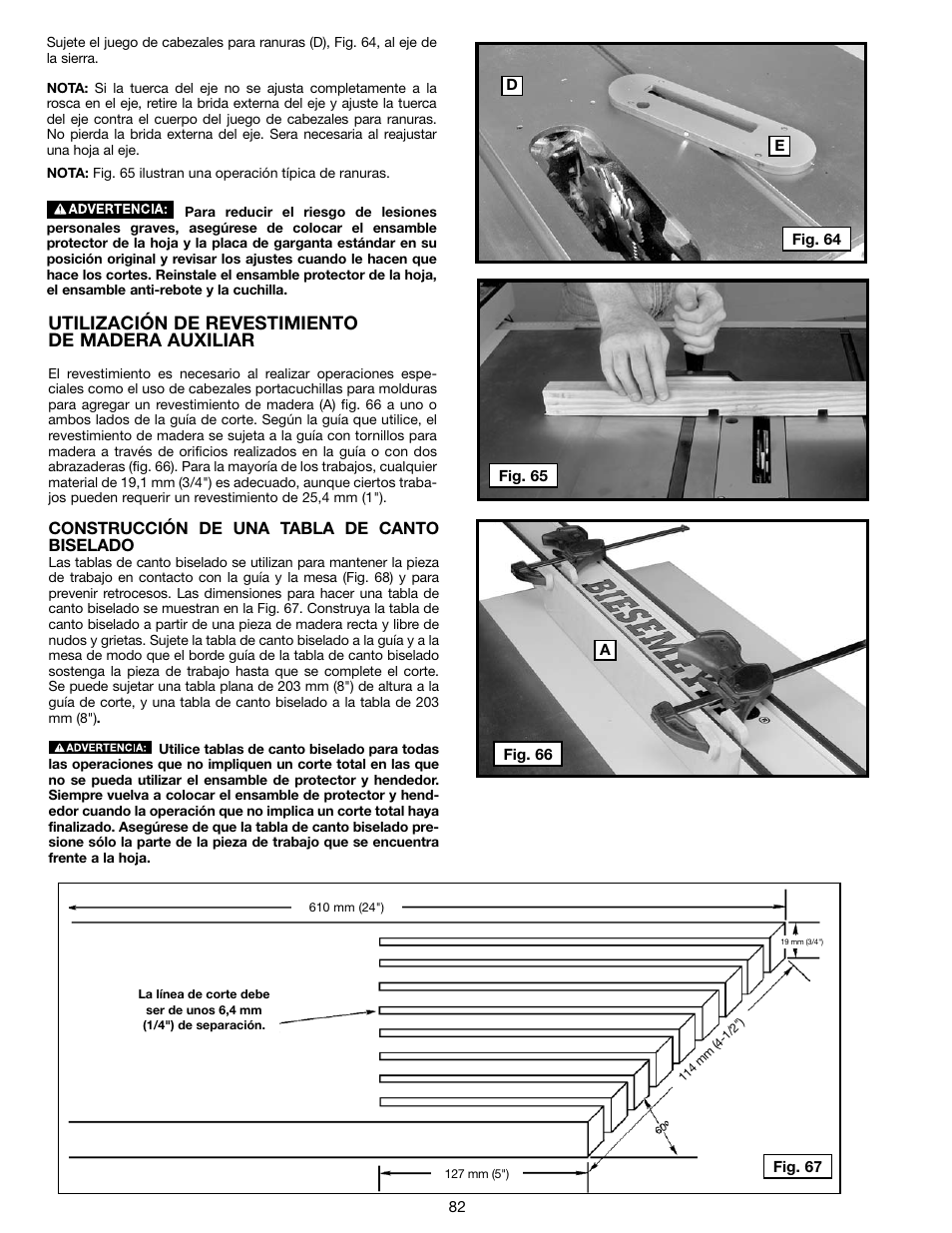 Utilización de revestimiento de madera auxiliar | Delta N028314 User Manual | Page 82 / 88