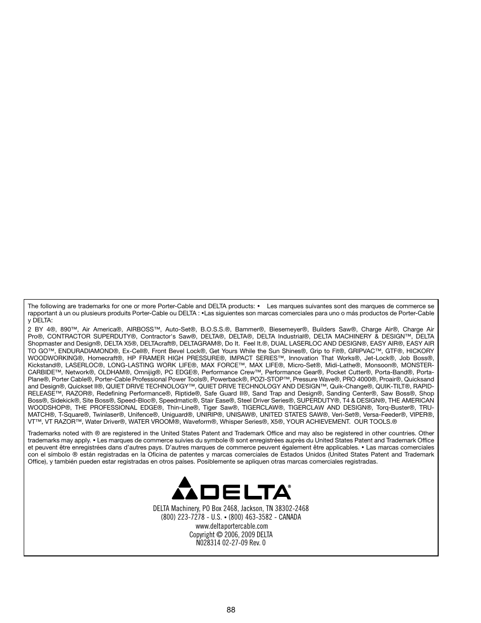 Delta N028314 User Manual | Page 88 / 88