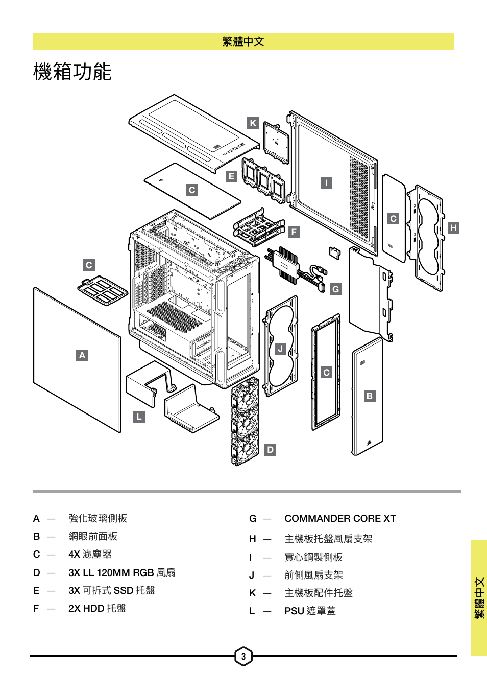 機箱功能 | Corsair iCUE 5000T Mid Tower Desktop Case (Black) User Manual | Page 134 / 145