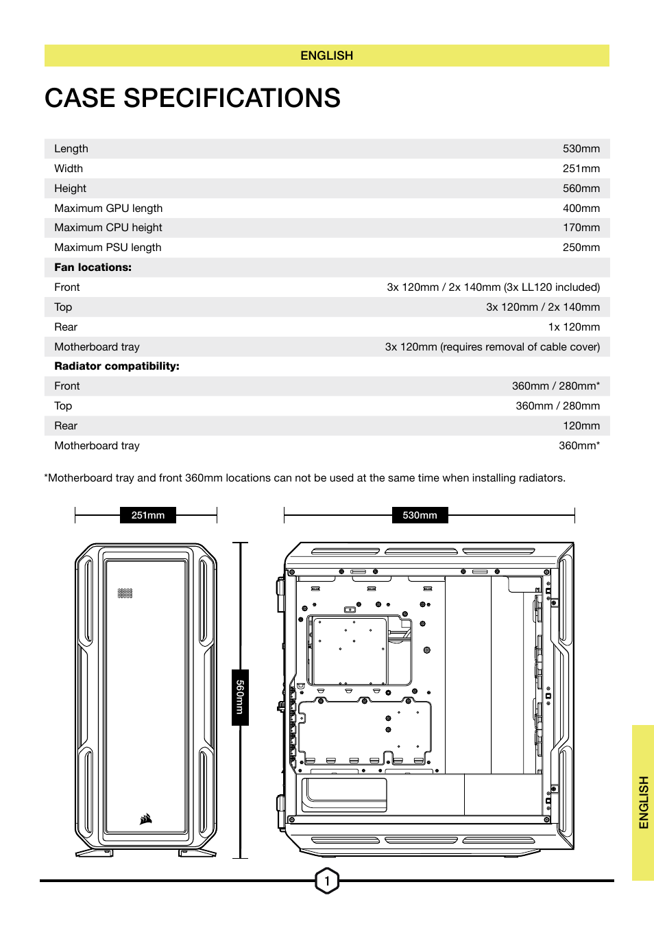 Case specifications | Corsair iCUE 5000T Mid Tower Desktop Case (Black) User Manual | Page 2 / 145