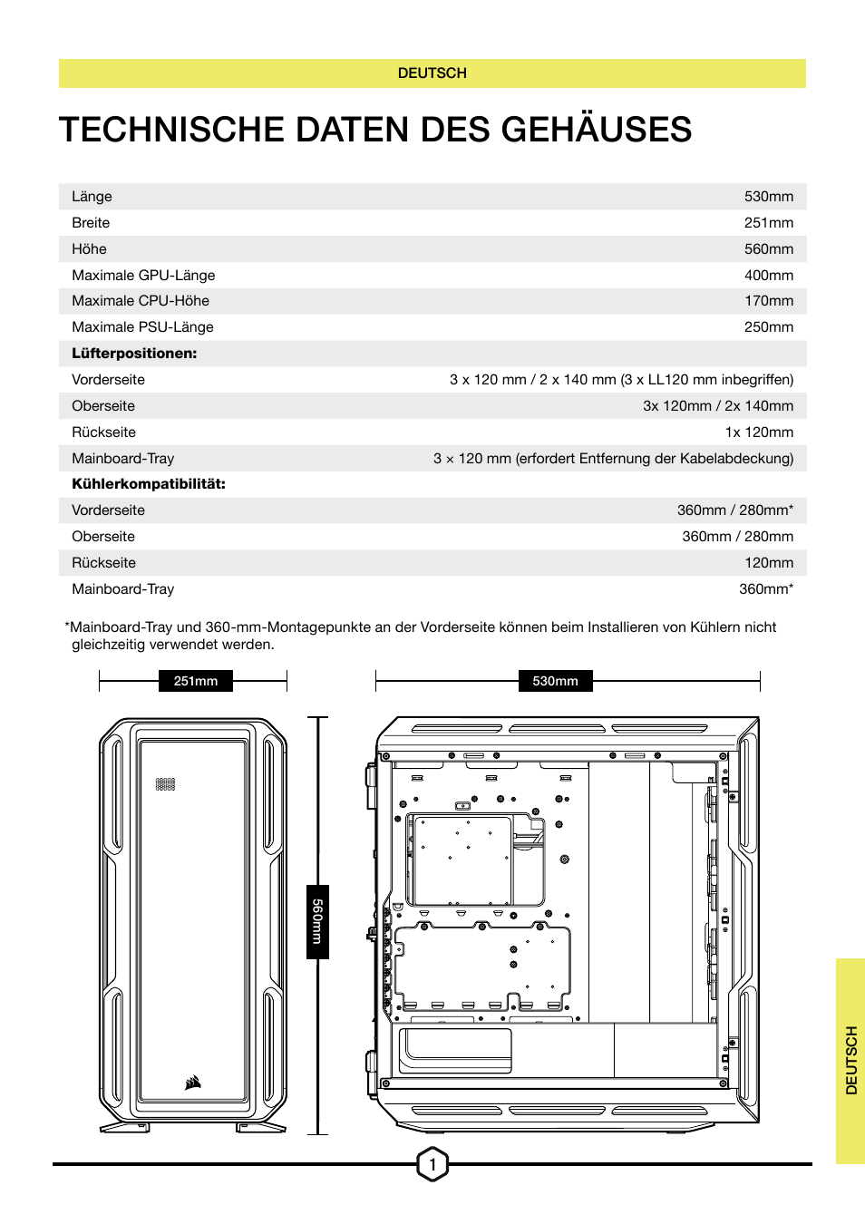 Technische daten des gehäuses | Corsair iCUE 5000T Mid Tower Desktop Case (Black) User Manual | Page 28 / 145