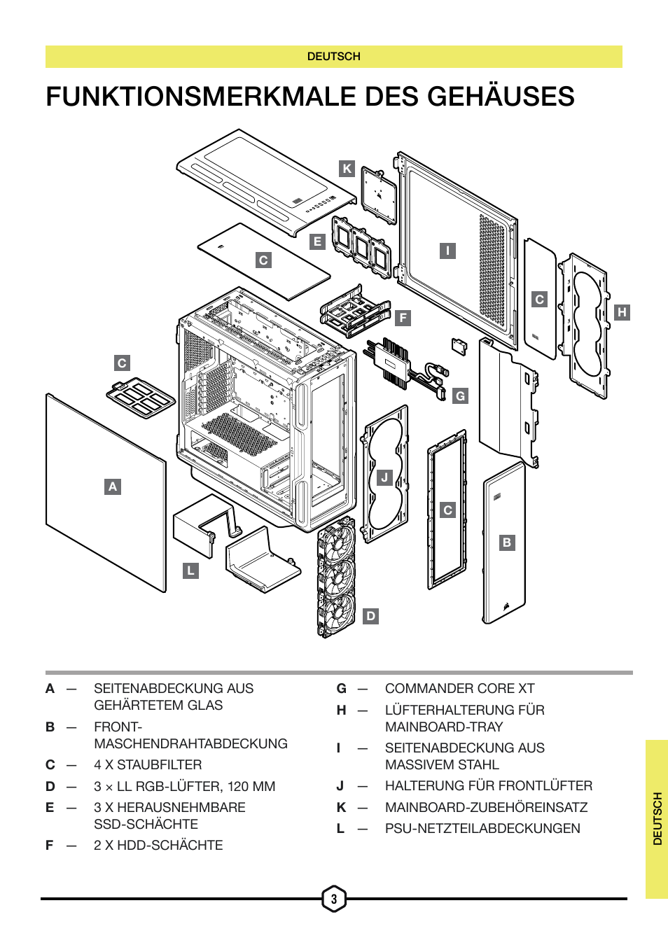 Funktionsmerkmale des gehäuses | Corsair iCUE 5000T Mid Tower Desktop Case (Black) User Manual | Page 30 / 145