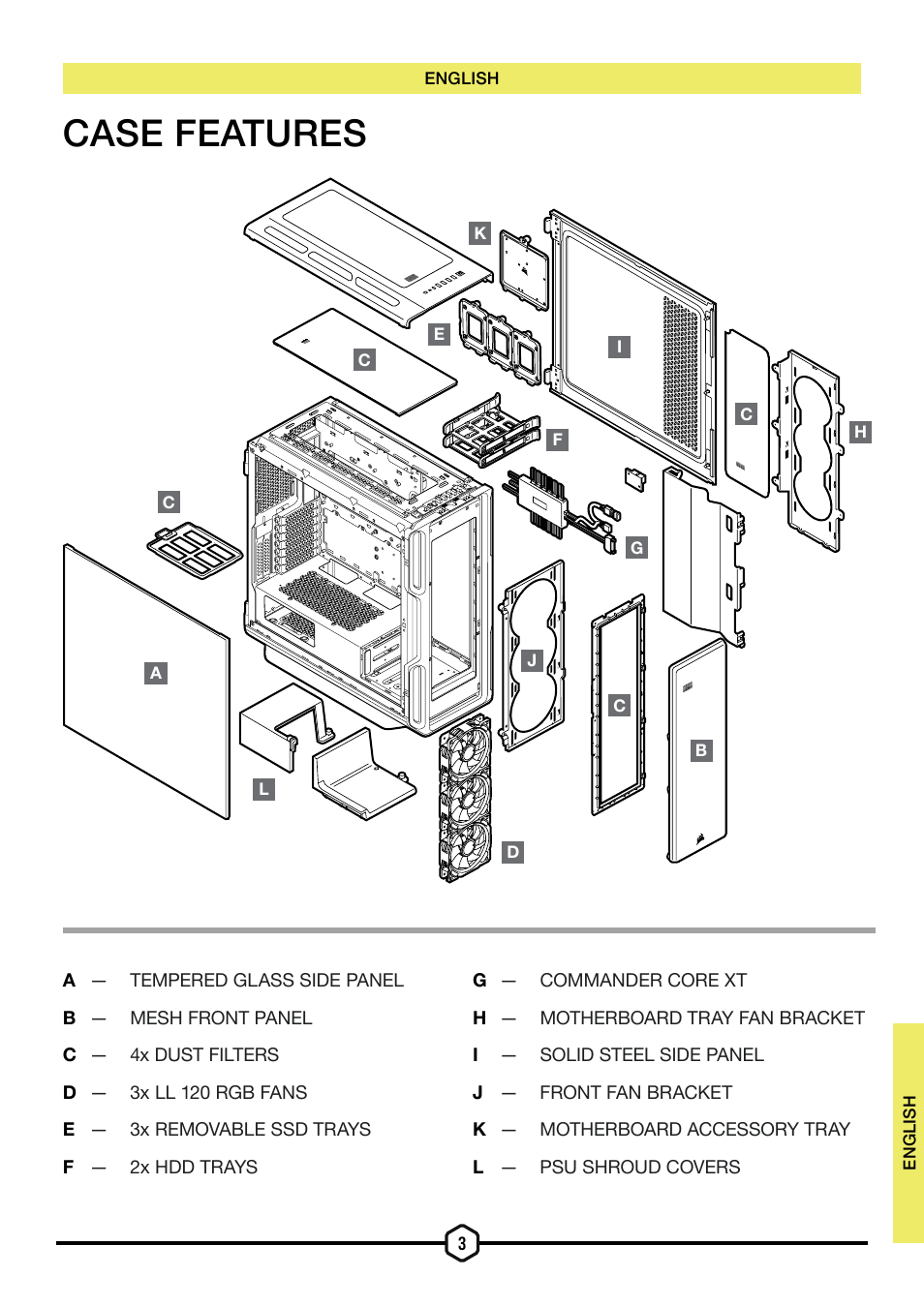 Case features | Corsair iCUE 5000T Mid Tower Desktop Case (Black) User Manual | Page 4 / 145