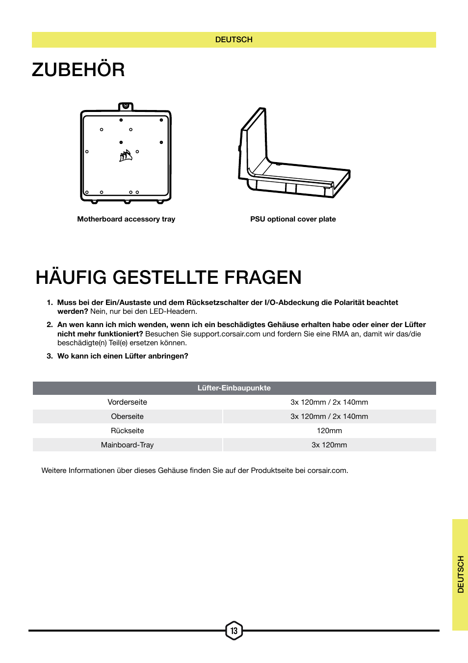 Zubehör häufig gestellte fragen | Corsair iCUE 5000T Mid Tower Desktop Case (Black) User Manual | Page 40 / 145