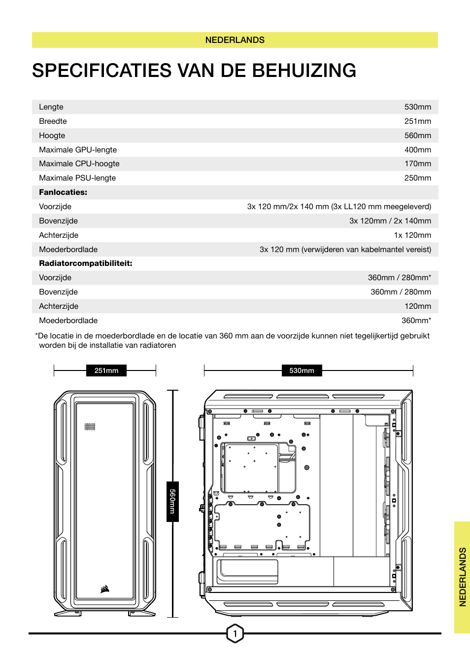 Specificaties van de behuizing | Corsair iCUE 5000T Mid Tower Desktop Case (Black) User Manual | Page 41 / 145