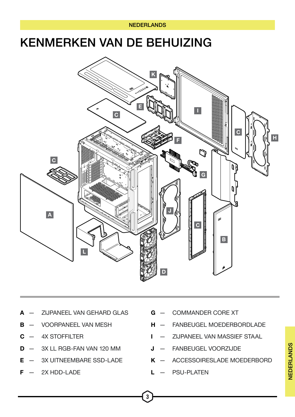 Kenmerken van de behuizing | Corsair iCUE 5000T Mid Tower Desktop Case (Black) User Manual | Page 43 / 145