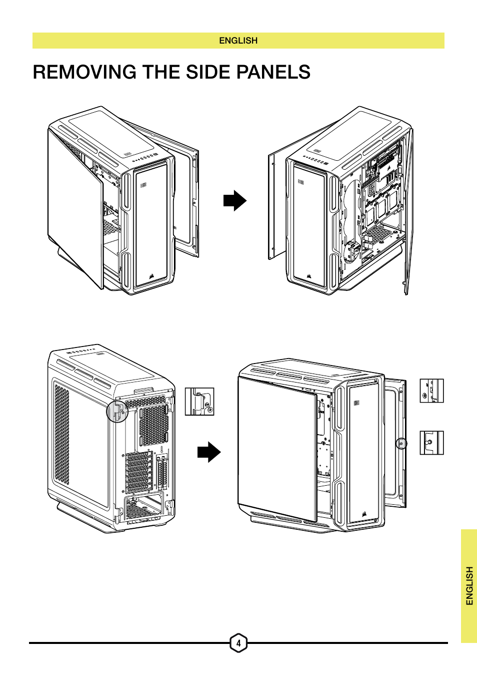 Removing the side panels | Corsair iCUE 5000T Mid Tower Desktop Case (Black) User Manual | Page 5 / 145