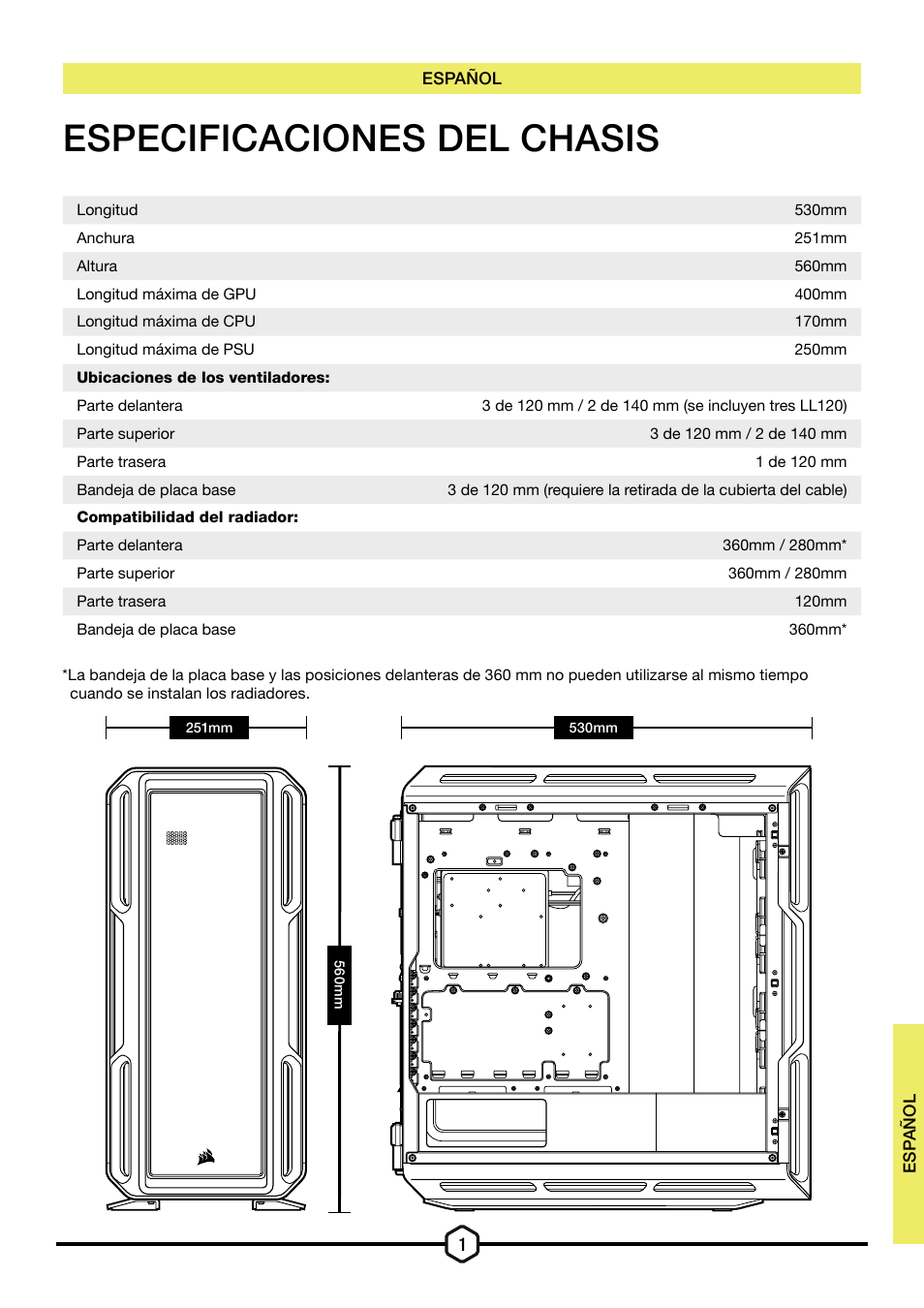 Especificaciones del chasis | Corsair iCUE 5000T Mid Tower Desktop Case (Black) User Manual | Page 67 / 145