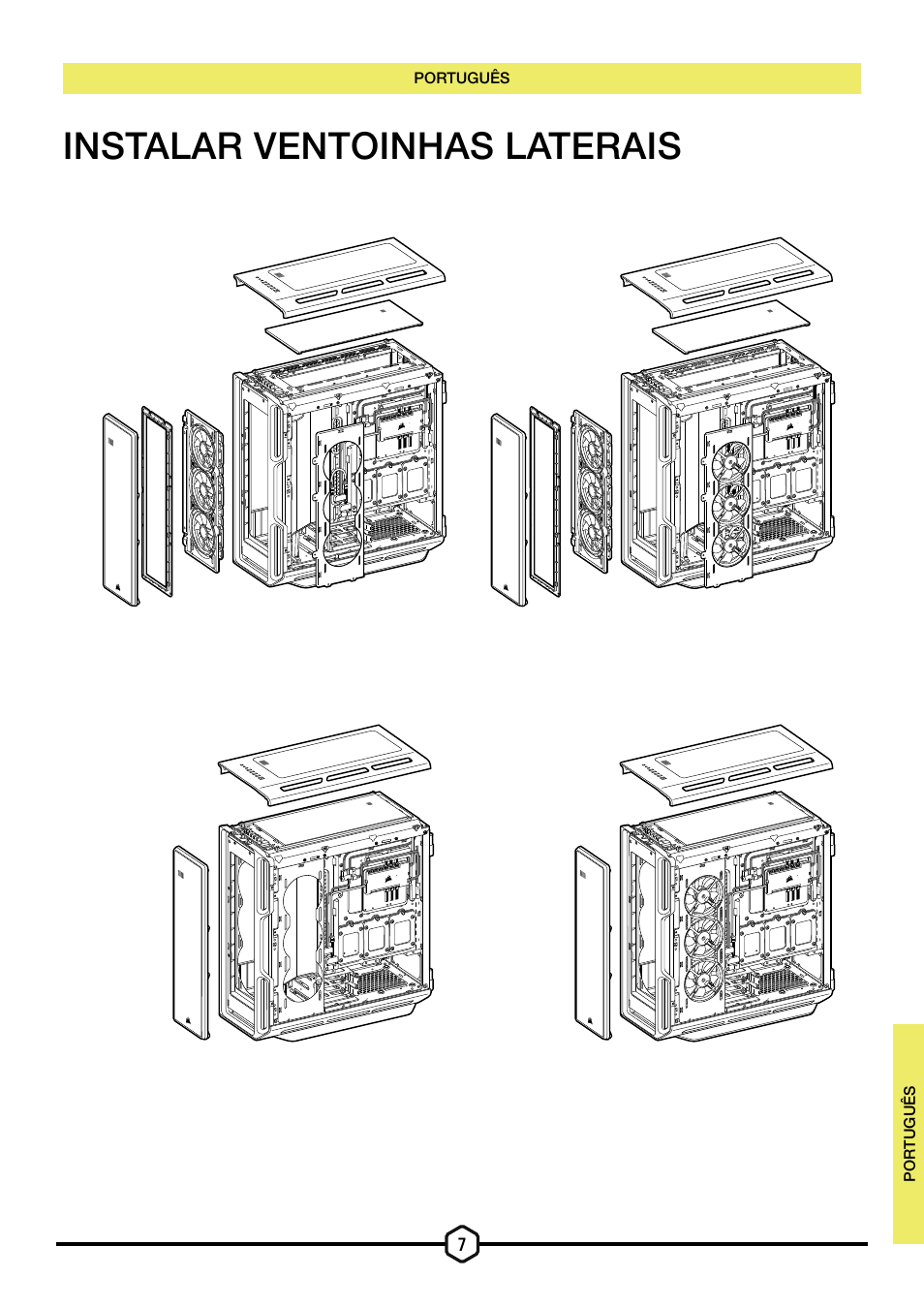 Instalar ventoinhas laterais | Corsair iCUE 5000T Mid Tower Desktop Case (Black) User Manual | Page 86 / 145