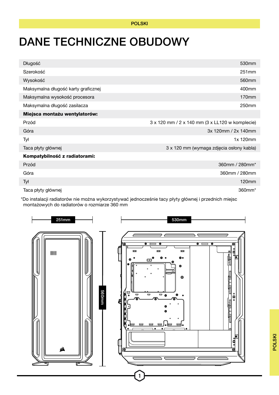 Dane techniczne obudowy | Corsair iCUE 5000T Mid Tower Desktop Case (Black) User Manual | Page 93 / 145