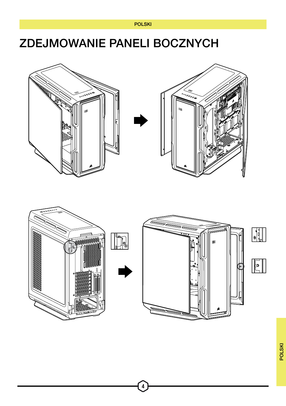 Zdejmowanie paneli bocznych | Corsair iCUE 5000T Mid Tower Desktop Case (Black) User Manual | Page 96 / 145