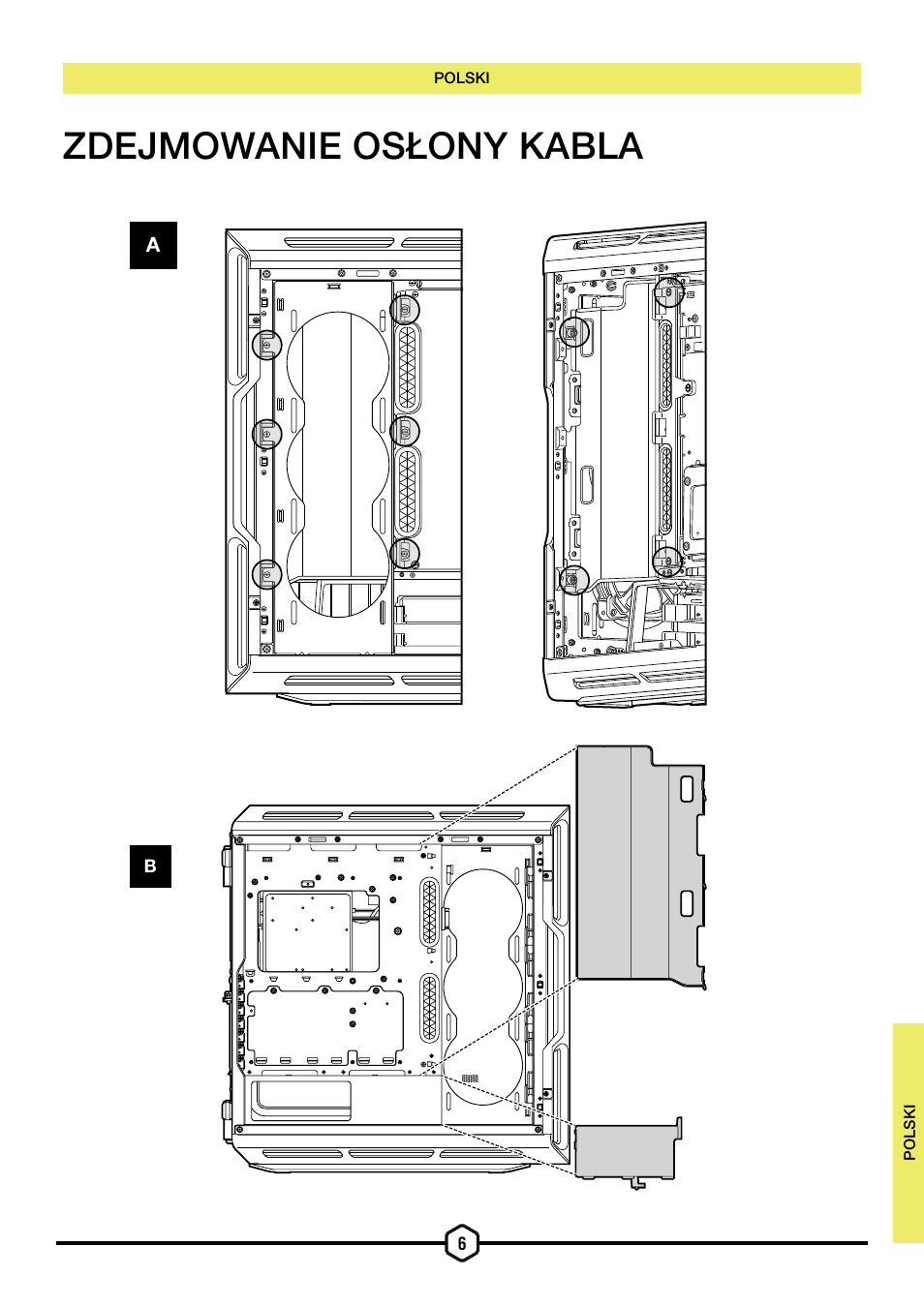 Zdejmowanie osłony kabla | Corsair iCUE 5000T Mid Tower Desktop Case (Black) User Manual | Page 98 / 145