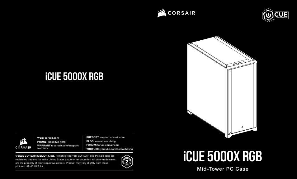 Corsair iCUE 5000X RGB Mid-Tower SmDesktop Case (White) User Manual | 68 pages