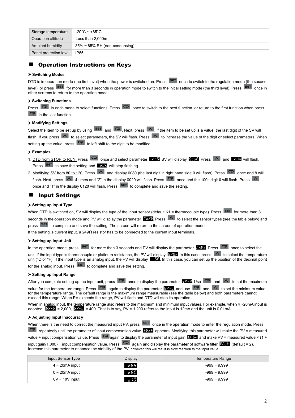 Ole_link3, Ole_link4, Operation instructions on keys | Input settings | Delta Temperature Controller DTD Series User Manual | Page 2 / 7