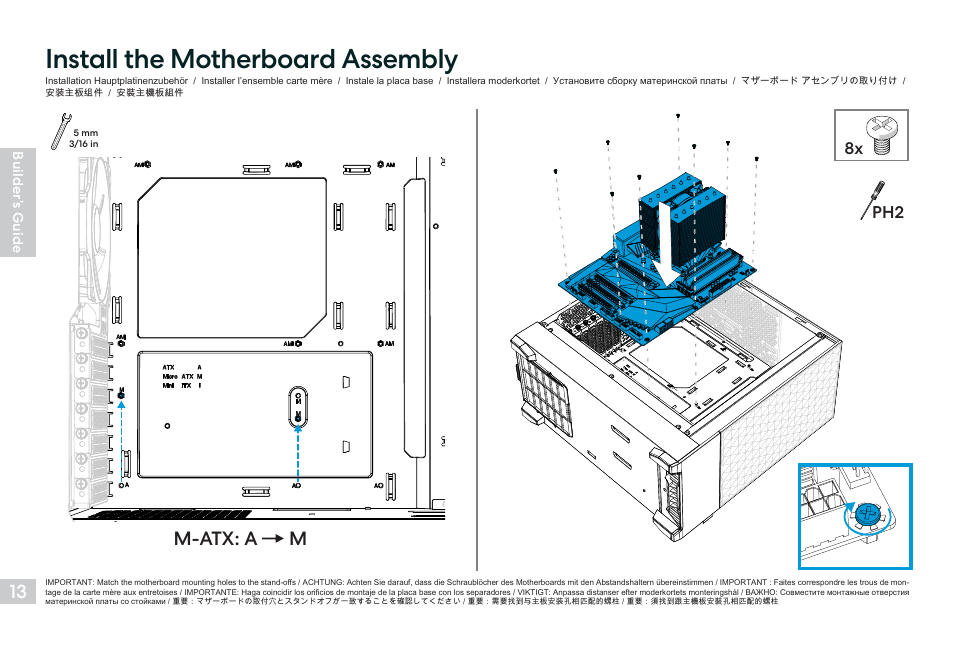Install the motherboard assembly, M-atx: a m, 8x ph2 | Fractal Design Pop Air Mid-Tower Case (Black with Tempered Glass Window) User Manual | Page 14 / 36