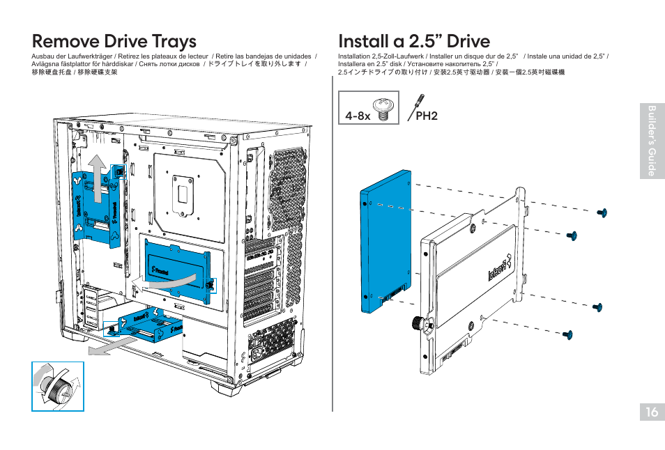 Install a 2.5” drive remove drive trays, Ph2 4-8x | Fractal Design Pop Air Mid-Tower Case (Black with Tempered Glass Window) User Manual | Page 17 / 36