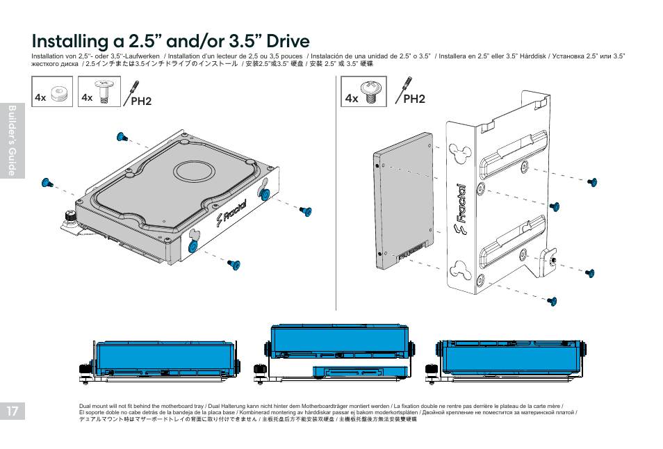 Installing a 2.5” and/or 3.5” drive, Ph2 4x | Fractal Design Pop Air Mid-Tower Case (Black with Tempered Glass Window) User Manual | Page 18 / 36
