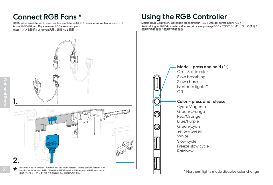 Connect rgb fans, Using the rgb controller | Fractal Design Pop Air Mid-Tower Case (Black with Tempered Glass Window) User Manual | Page 22 / 36