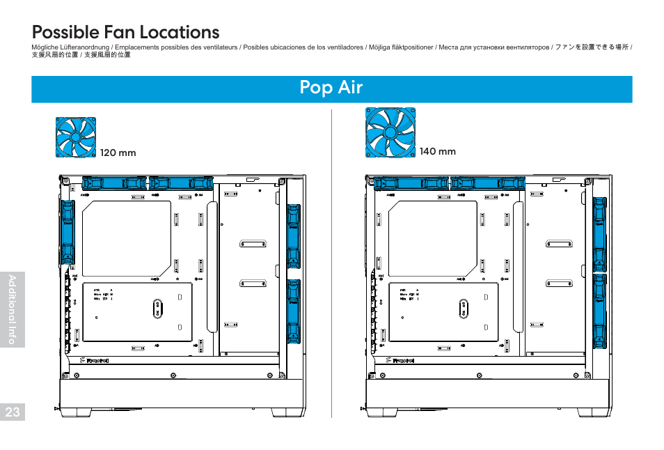 Possible fan locations, Pop air | Fractal Design Pop Air Mid-Tower Case (Black with Tempered Glass Window) User Manual | Page 24 / 36