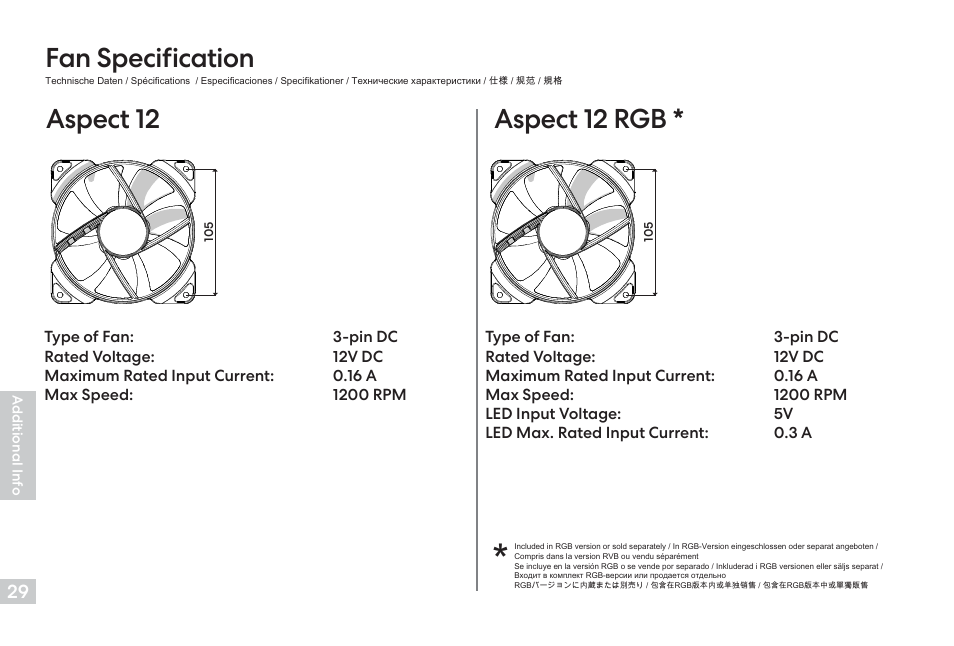 Aspect 12, Aspect 12 rgb, Fan specification | Fractal Design Pop Air Mid-Tower Case (Black with Tempered Glass Window) User Manual | Page 30 / 36