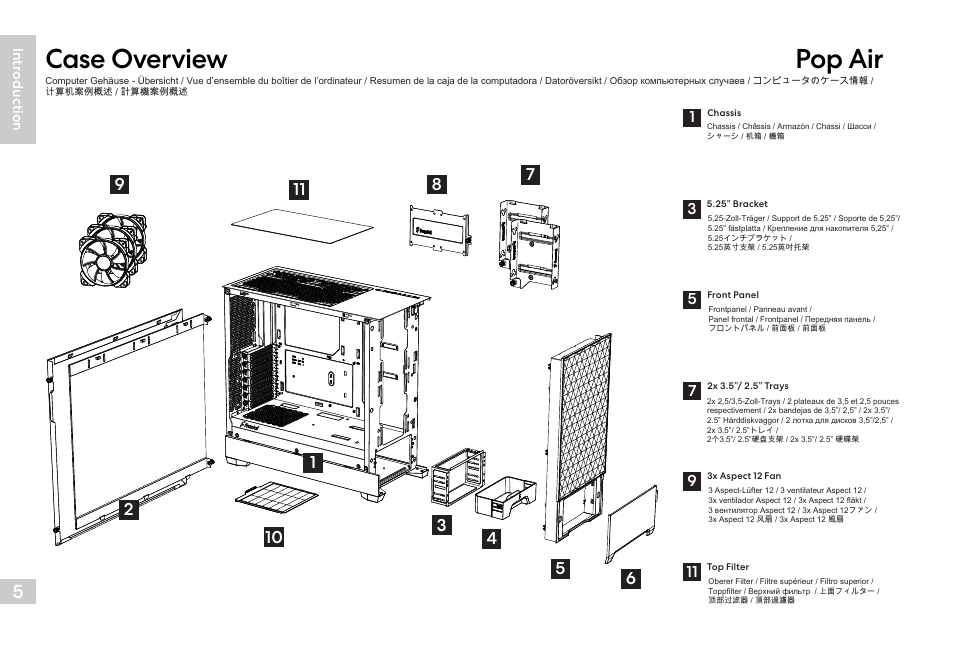 Case overview pop air | Fractal Design Pop Air Mid-Tower Case (Black with Tempered Glass Window) User Manual | Page 6 / 36