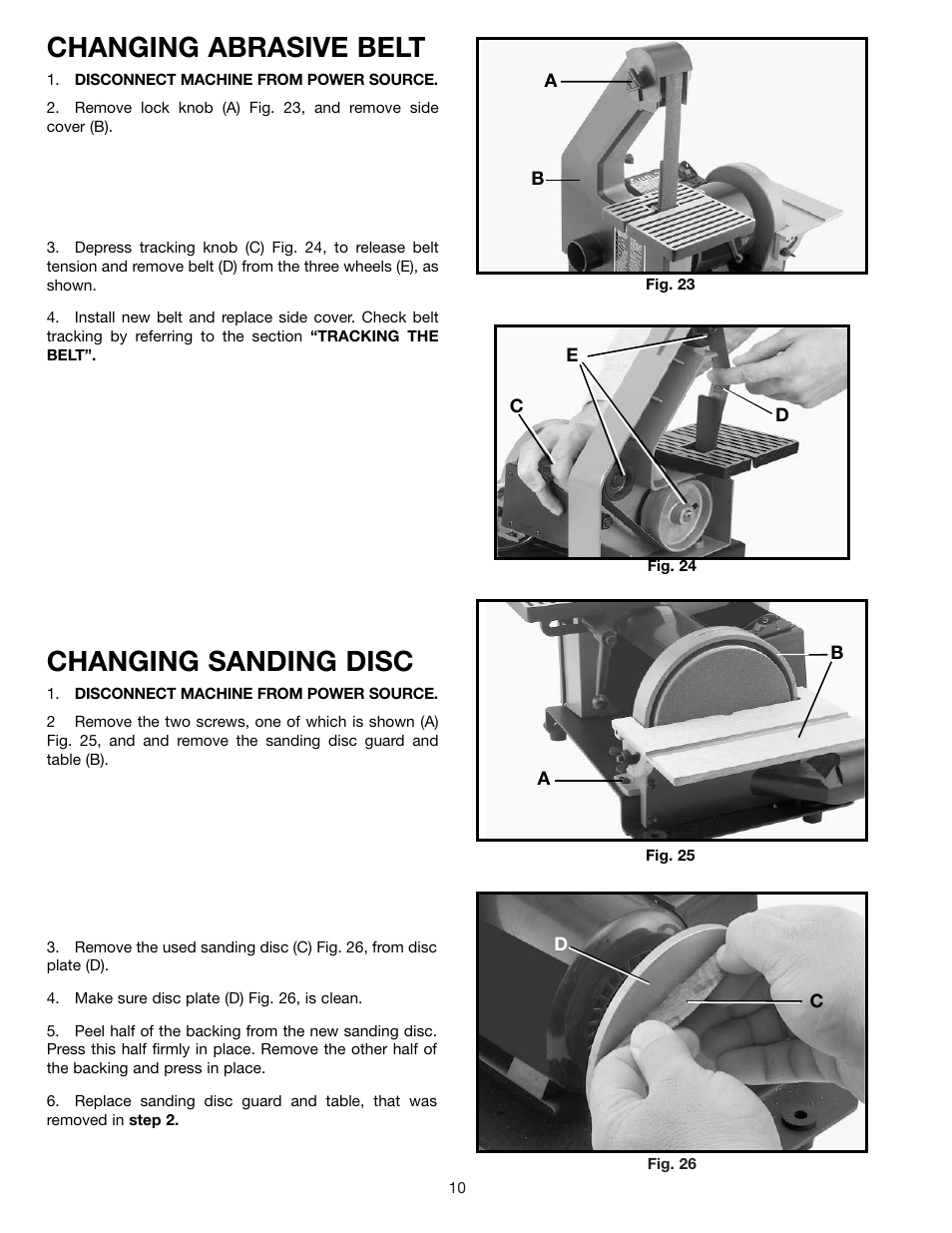 Changing abrasive belt, Changing sanding disc | Delta SA150 User Manual | Page 10 / 12