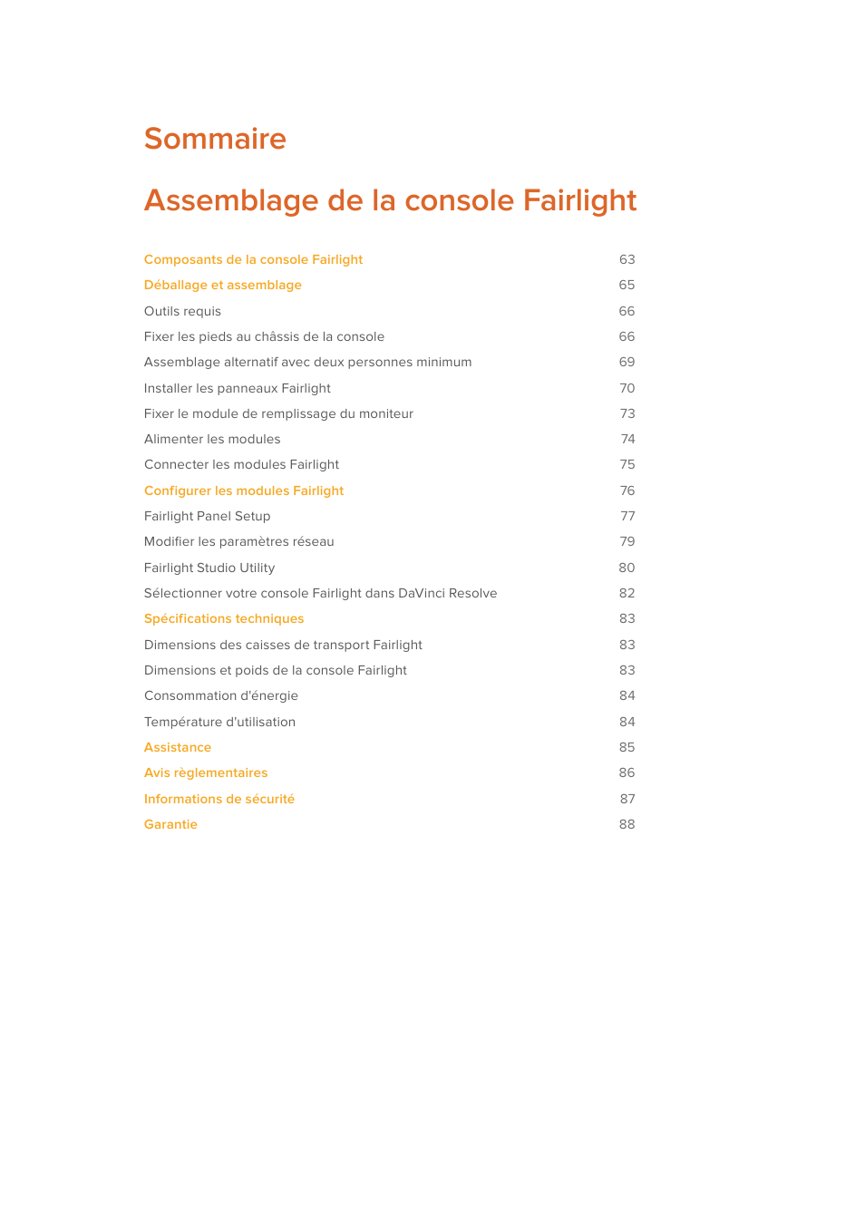Sommaire assemblage de la console fairlight | Blackmagic Design Fairlight Console Channel Fader Modular Control Surface User Manual | Page 62 / 320