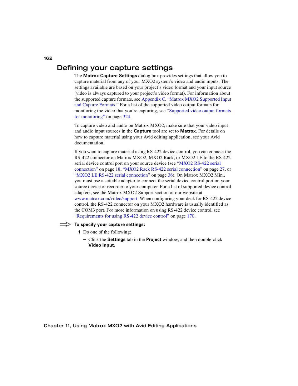Defining your capture settings | Matrox MXO2 PCIe Host Adapter User Manual | Page 186 / 388