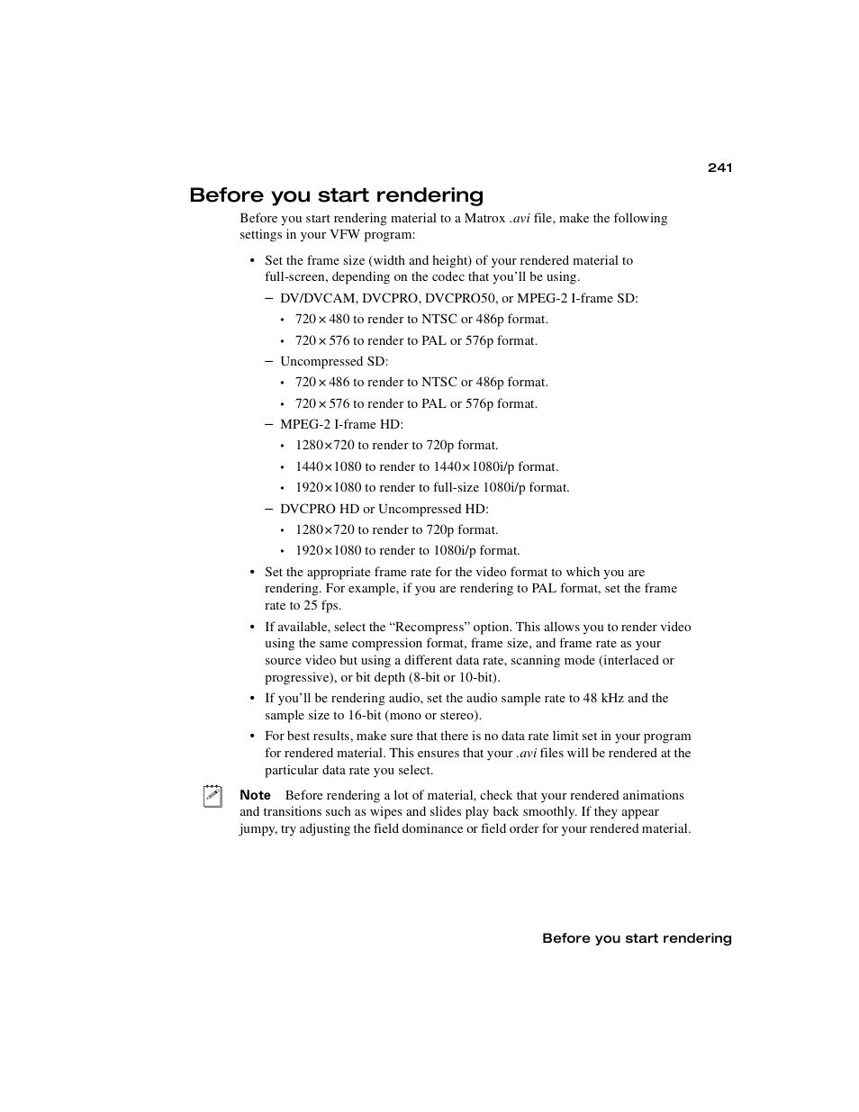 Before you start rendering | Matrox MXO2 PCIe Host Adapter User Manual | Page 265 / 388