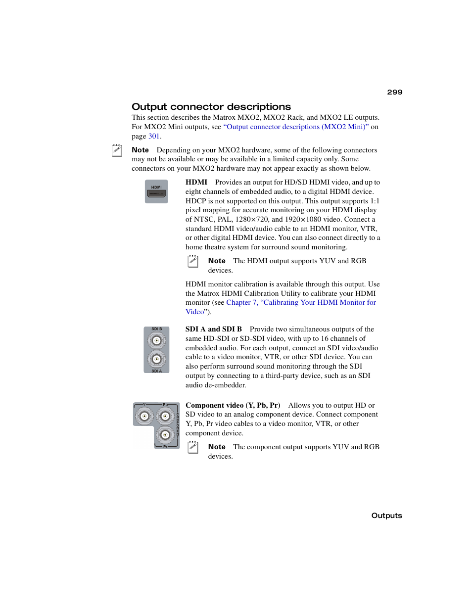 Output connector descriptions | Matrox MXO2 PCIe Host Adapter User Manual | Page 323 / 388