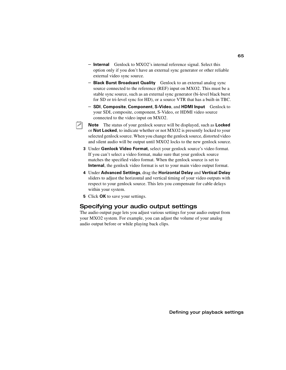 Specifying your audio output settings | Matrox MXO2 PCIe Host Adapter User Manual | Page 89 / 388