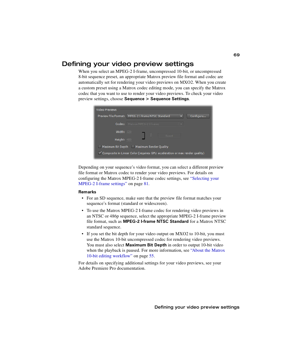 Defining your video preview settings, Defining your video, Preview settings | Matrox MXO2 PCIe Host Adapter User Manual | Page 93 / 388