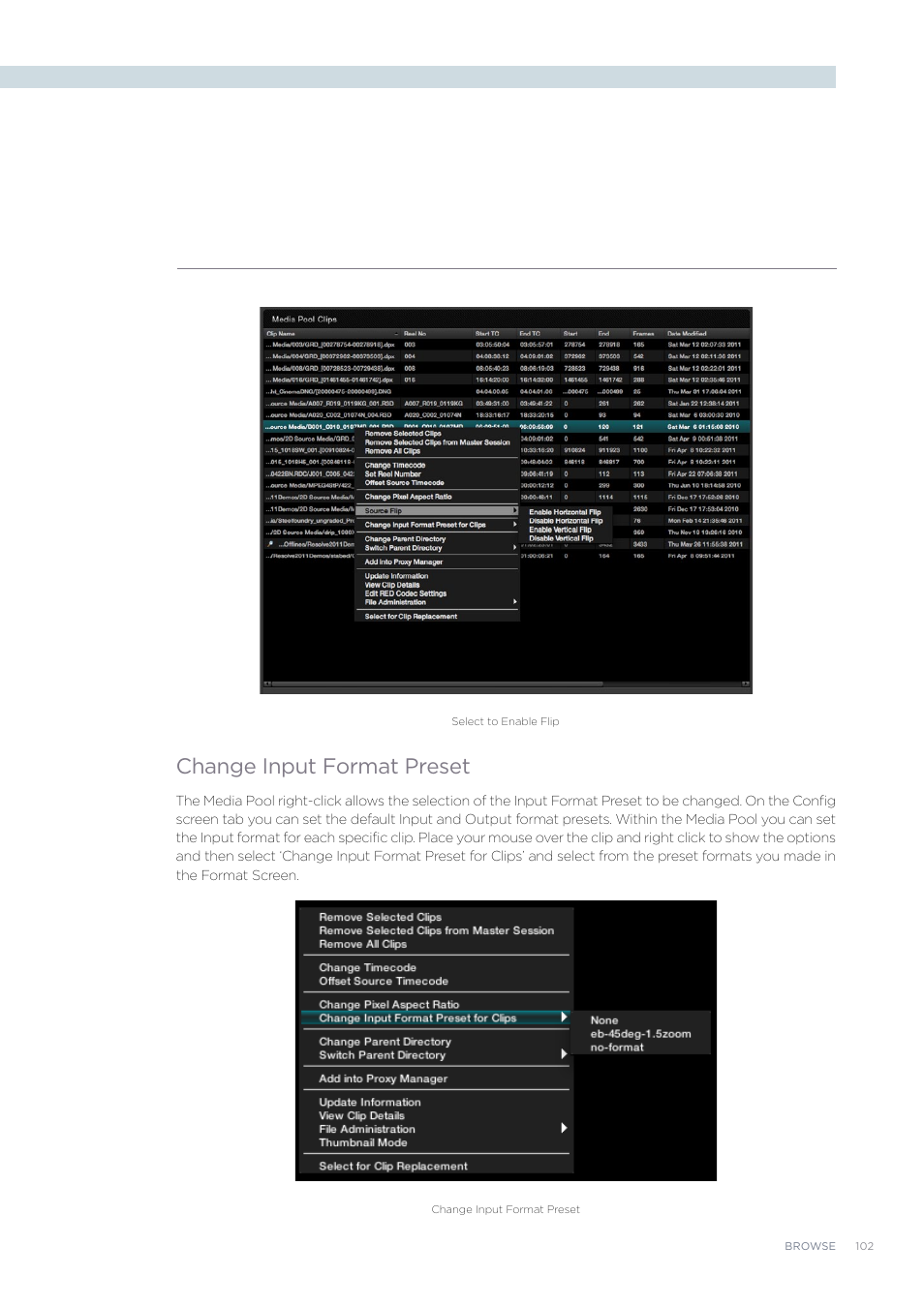 Change input format preset | Blackmagic Design DaVinci Resolve Advanced Panel User Manual | Page 102 / 435