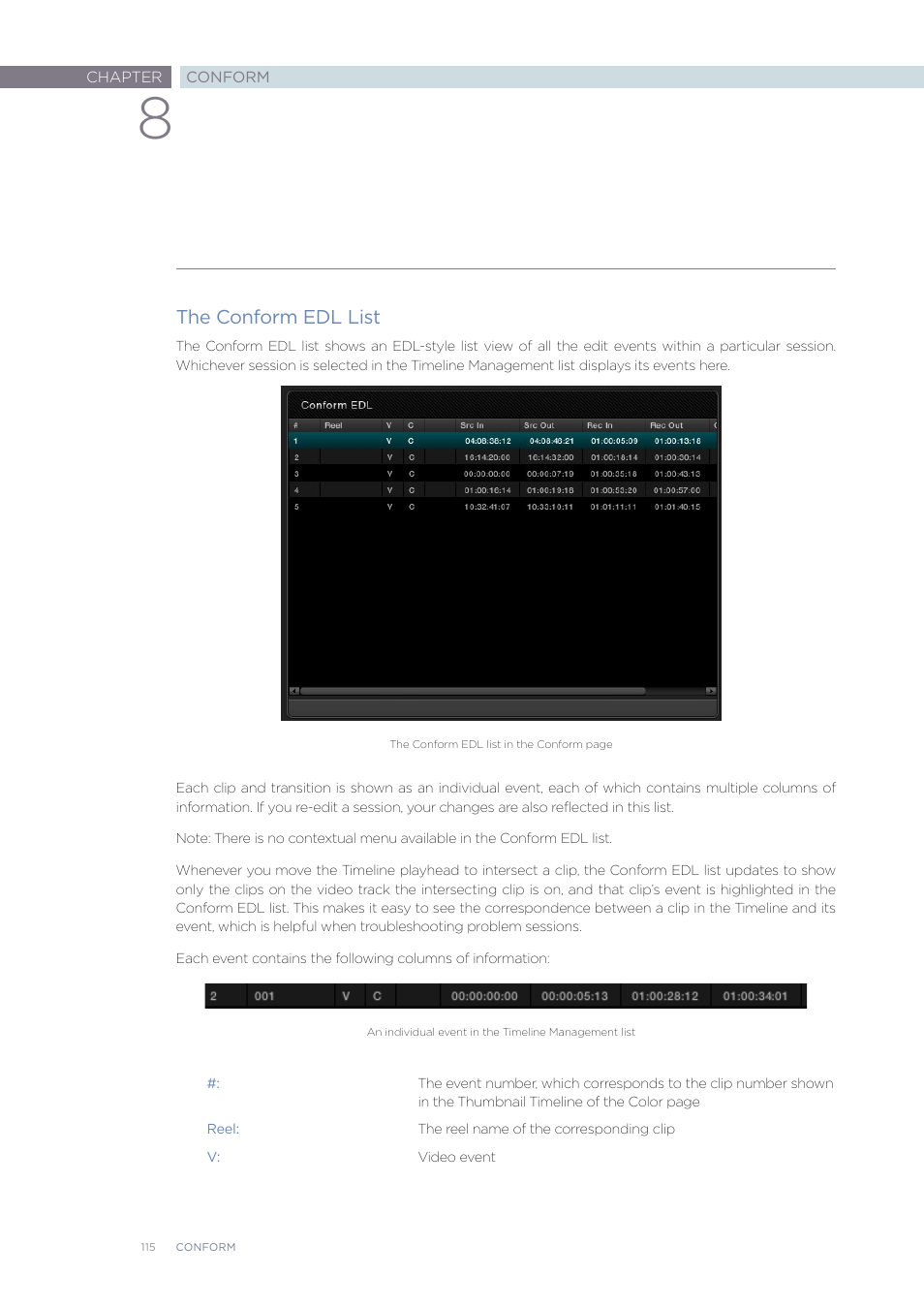 The conform edl list | Blackmagic Design DaVinci Resolve Advanced Panel User Manual | Page 115 / 435