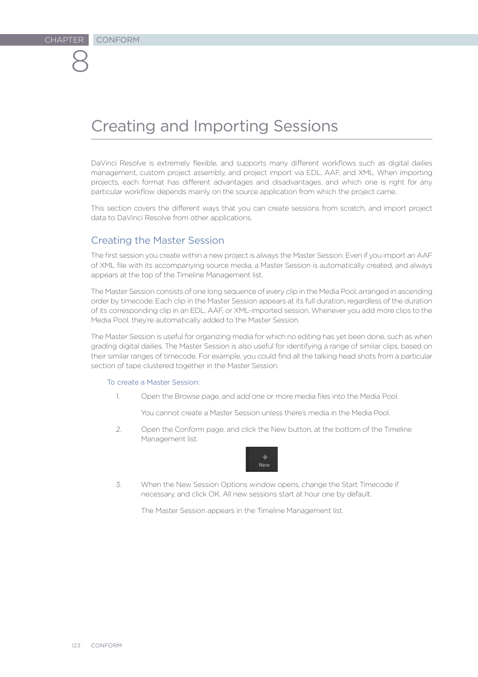 Creating and importing sessions | Blackmagic Design DaVinci Resolve Advanced Panel User Manual | Page 123 / 435