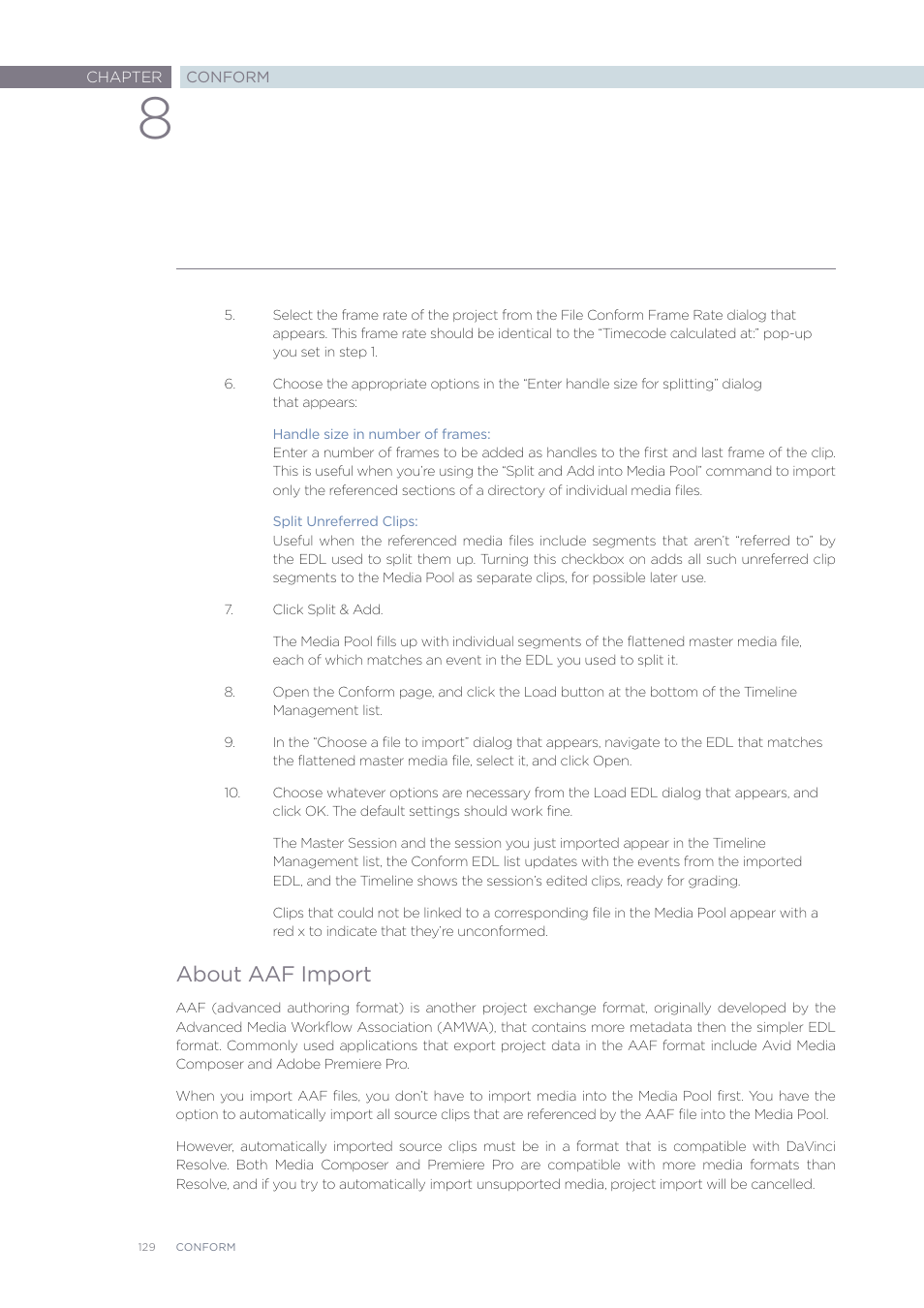 About aaf import | Blackmagic Design DaVinci Resolve Advanced Panel User Manual | Page 129 / 435
