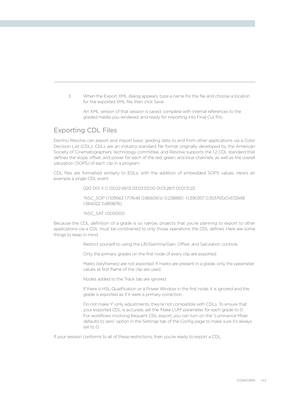 Exporting cdl files | Blackmagic Design DaVinci Resolve Advanced Panel User Manual | Page 142 / 435