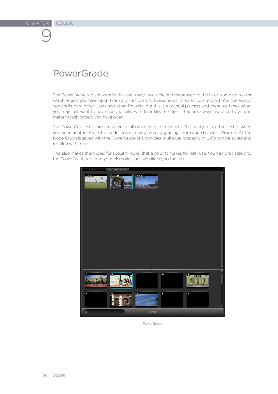 Powergrade | Blackmagic Design DaVinci Resolve Advanced Panel User Manual | Page 195 / 435