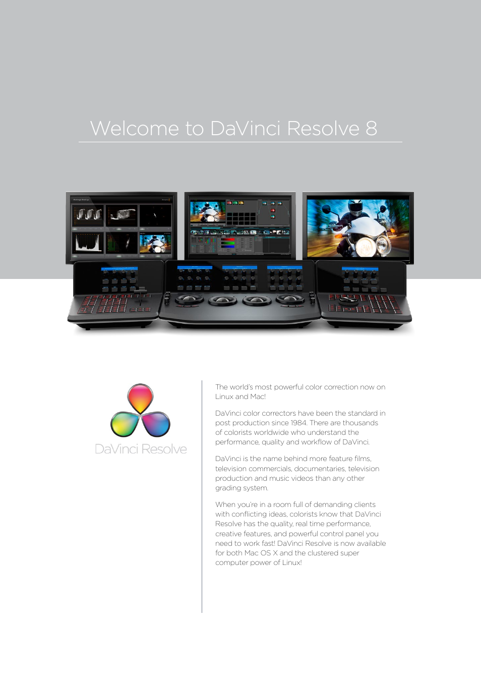 Welcome to davinci resolve 8 | Blackmagic Design DaVinci Resolve Advanced Panel User Manual | Page 2 / 435