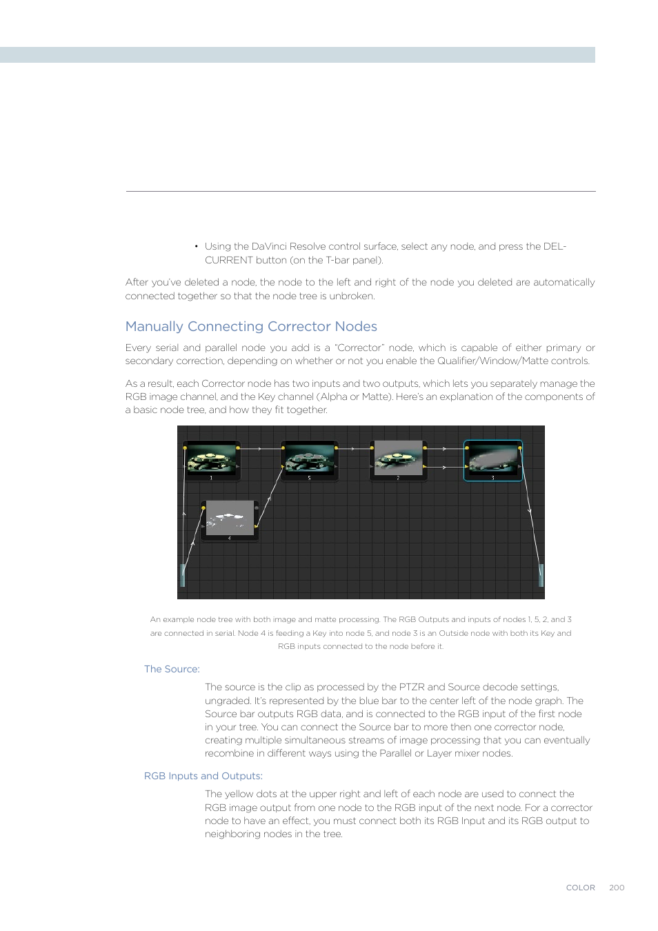 Manually connecting corrector nodes | Blackmagic Design DaVinci Resolve Advanced Panel User Manual | Page 200 / 435