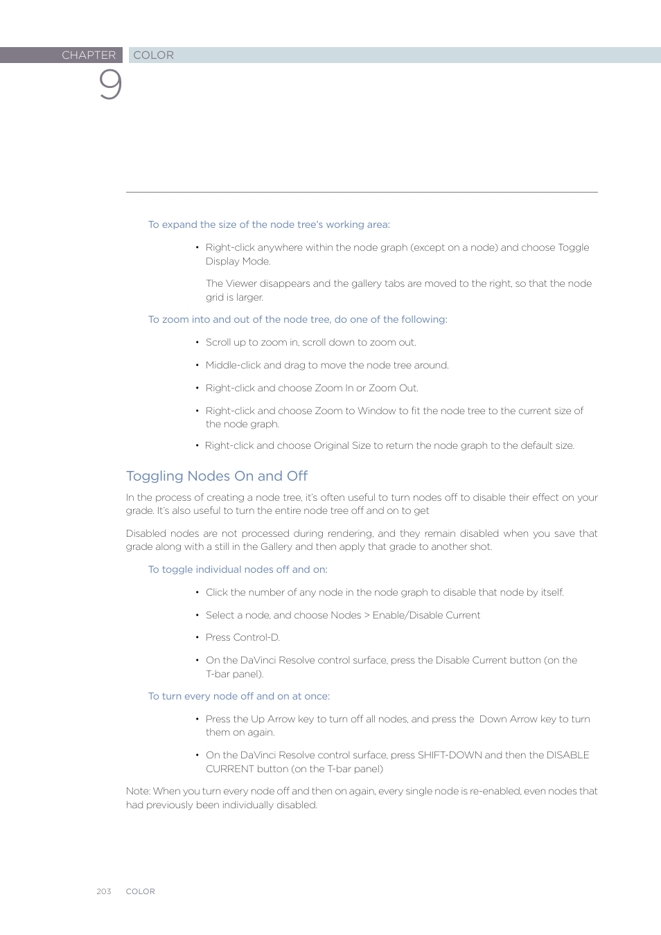 Toggling nodes on and off | Blackmagic Design DaVinci Resolve Advanced Panel User Manual | Page 203 / 435