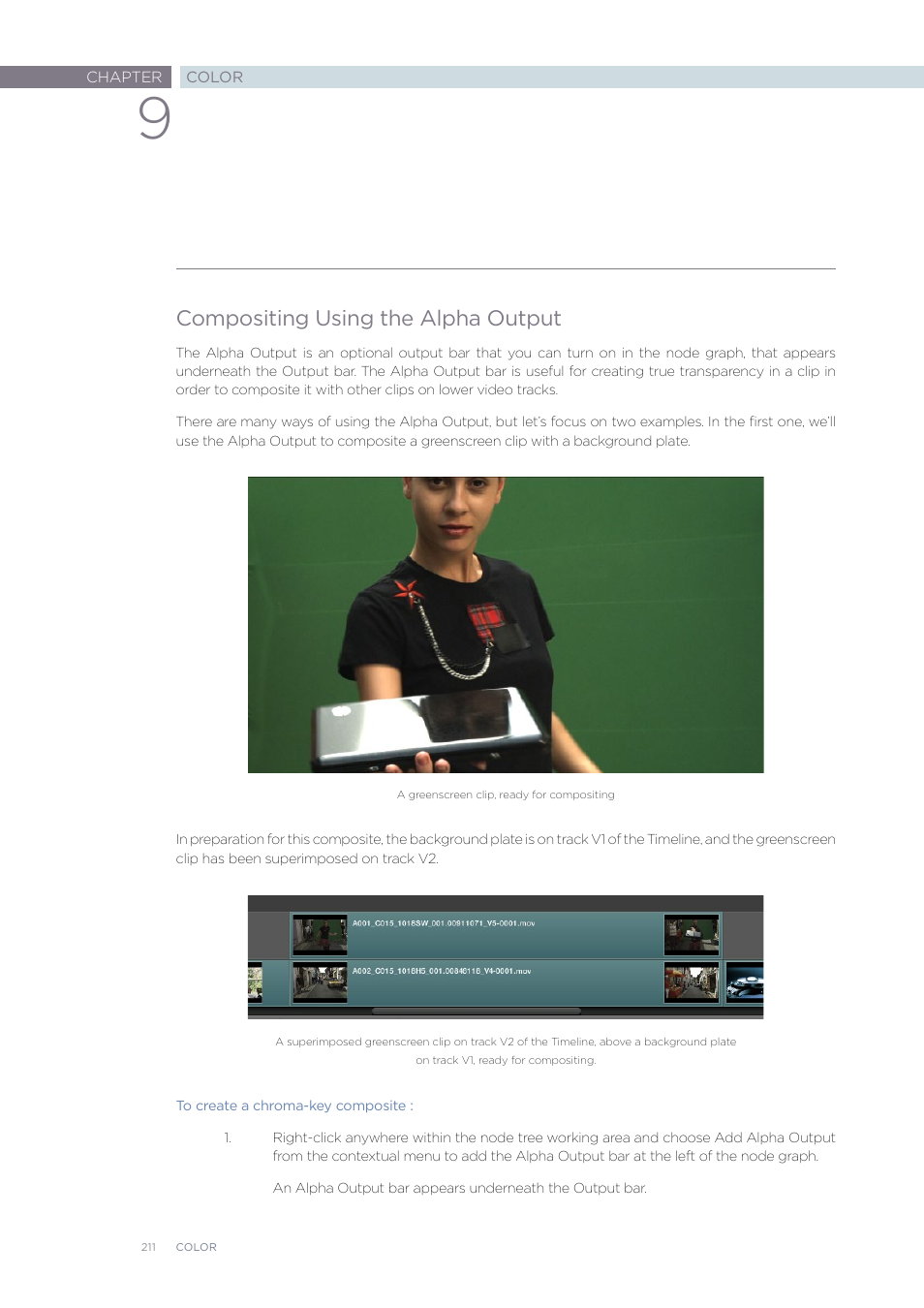 Compositing using the alpha output | Blackmagic Design DaVinci Resolve Advanced Panel User Manual | Page 211 / 435