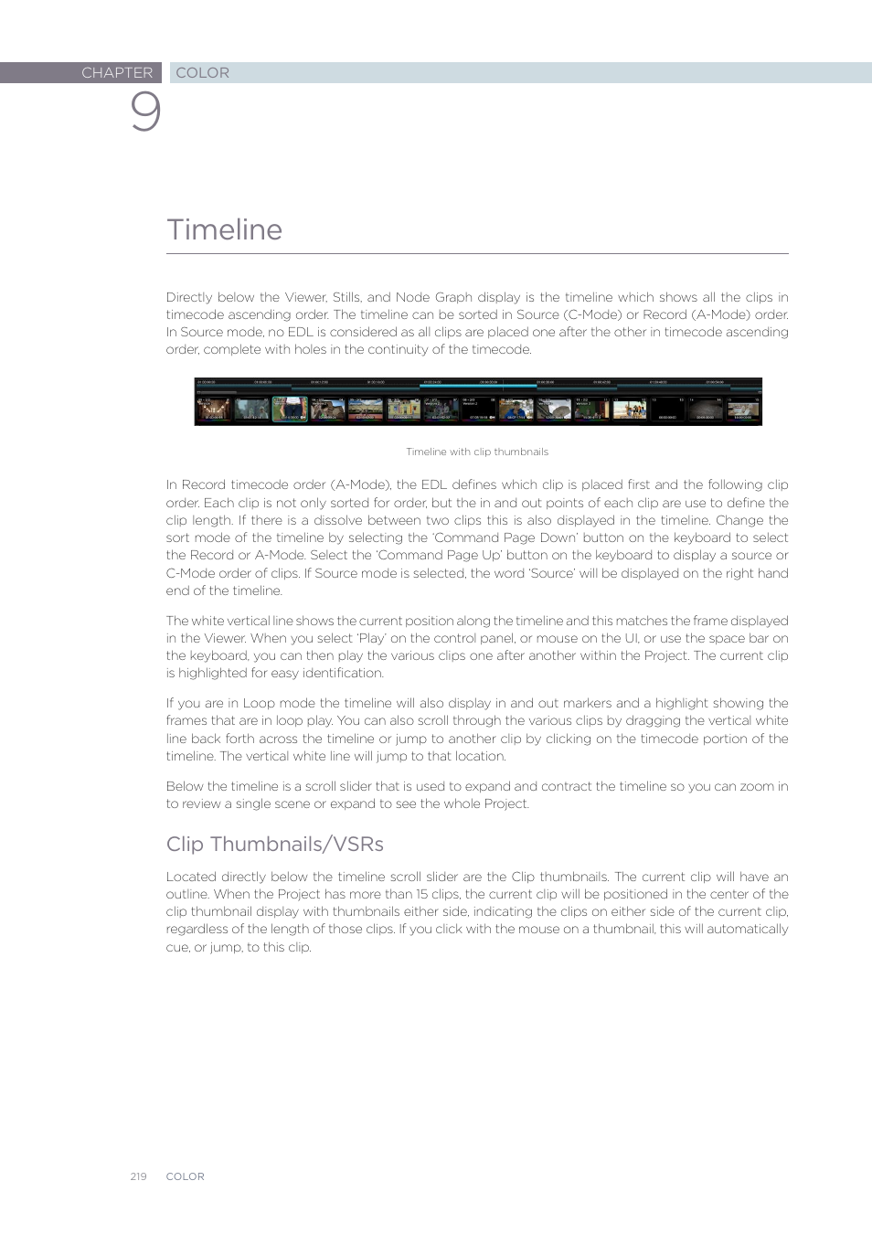 Timeline | Blackmagic Design DaVinci Resolve Advanced Panel User Manual | Page 219 / 435