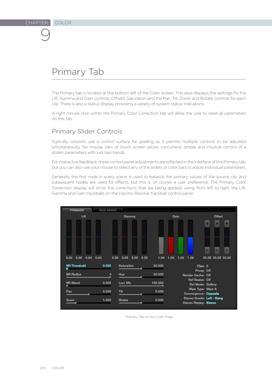 Primary tab | Blackmagic Design DaVinci Resolve Advanced Panel User Manual | Page 235 / 435