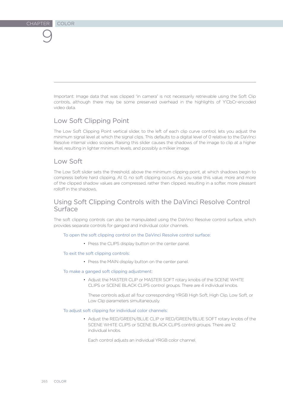 Low soft clipping point, Low soft | Blackmagic Design DaVinci Resolve Advanced Panel User Manual | Page 265 / 435