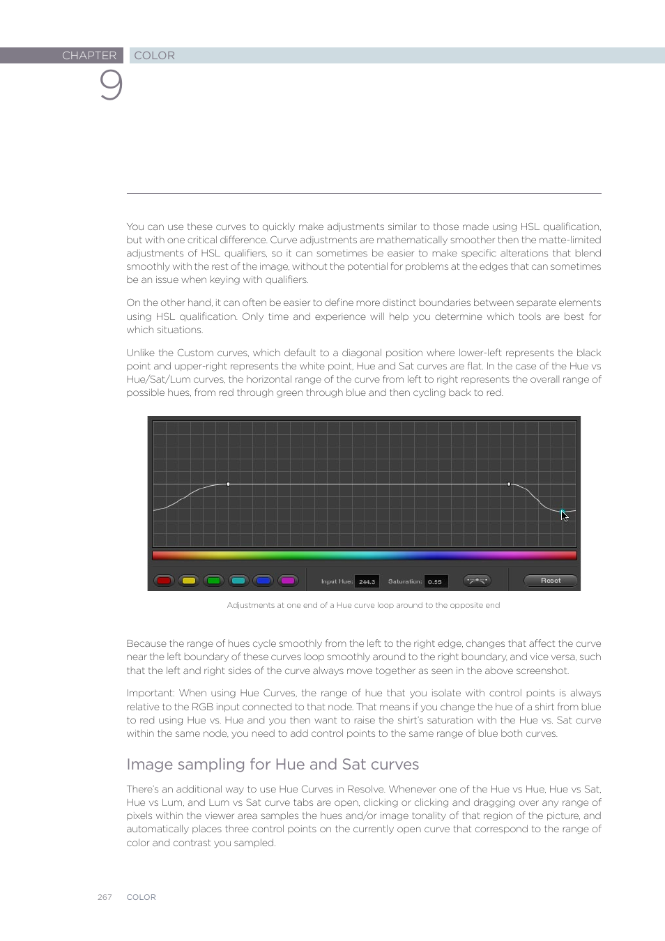 Image sampling for hue and sat curves | Blackmagic Design DaVinci Resolve Advanced Panel User Manual | Page 267 / 435