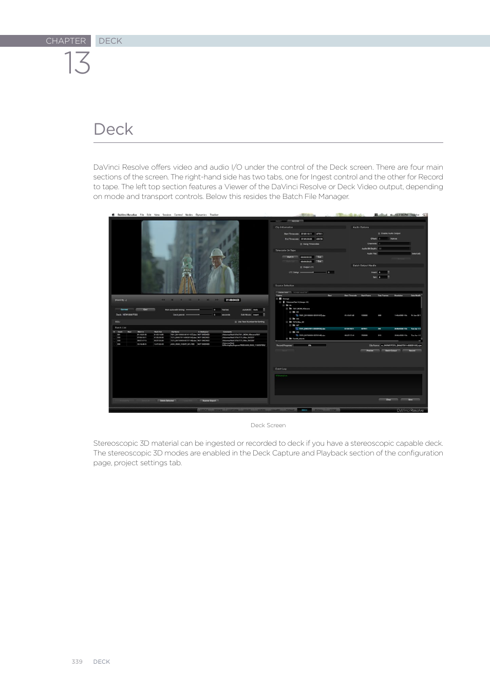 Deck | Blackmagic Design DaVinci Resolve Advanced Panel User Manual | Page 339 / 435