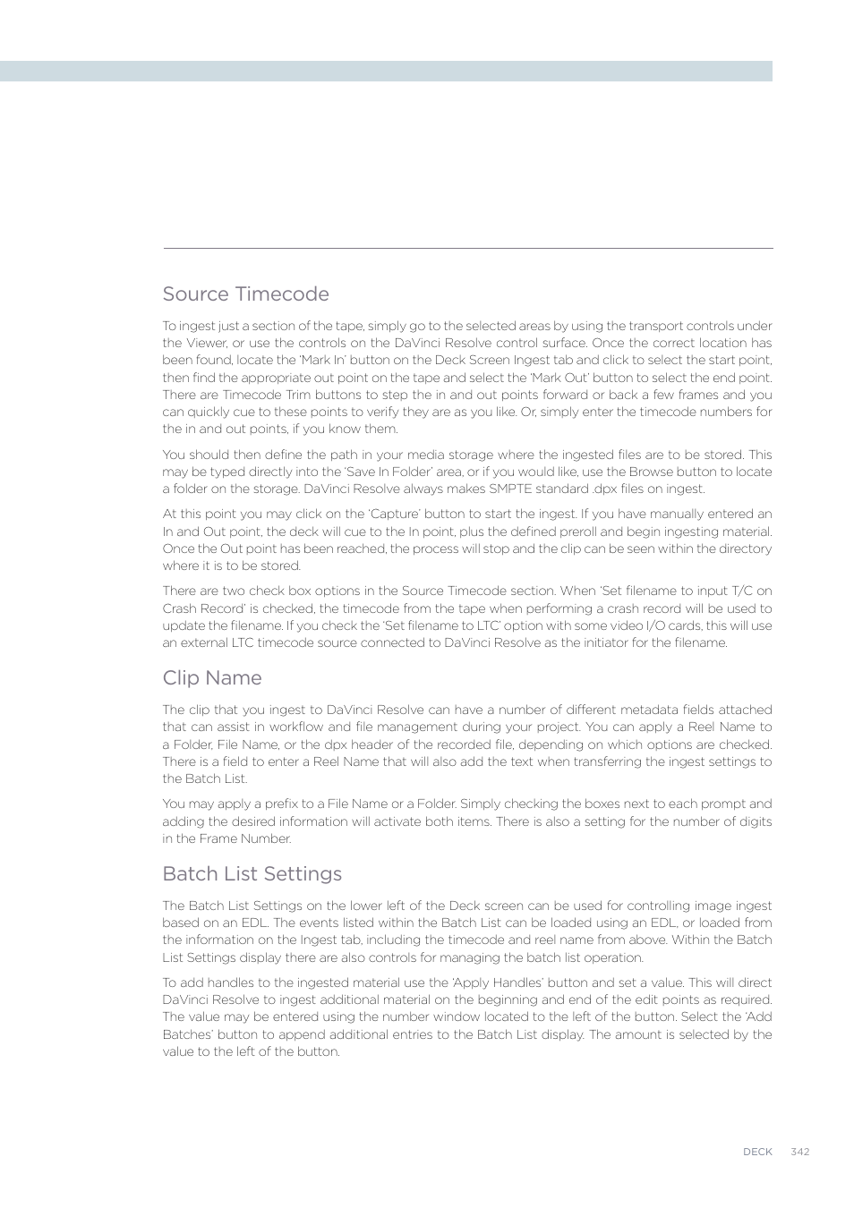 Source timecode, Clip name, Batch list settings | Blackmagic Design DaVinci Resolve Advanced Panel User Manual | Page 342 / 435